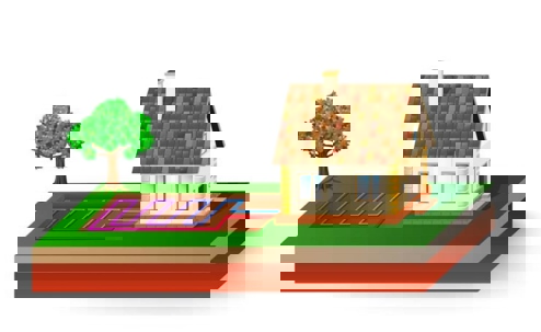 Diagram of a home with a geothermal heating system.